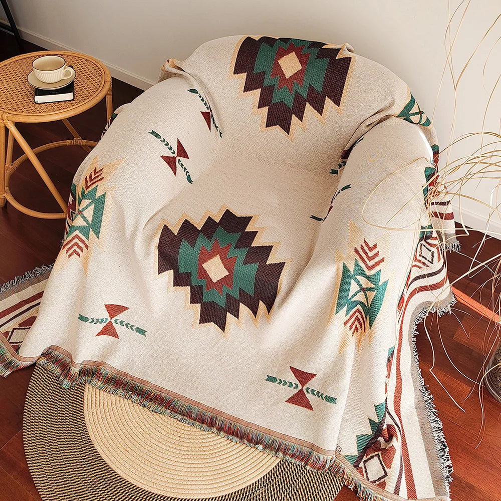 Aztec Blanket Blanket Throw with Fringe