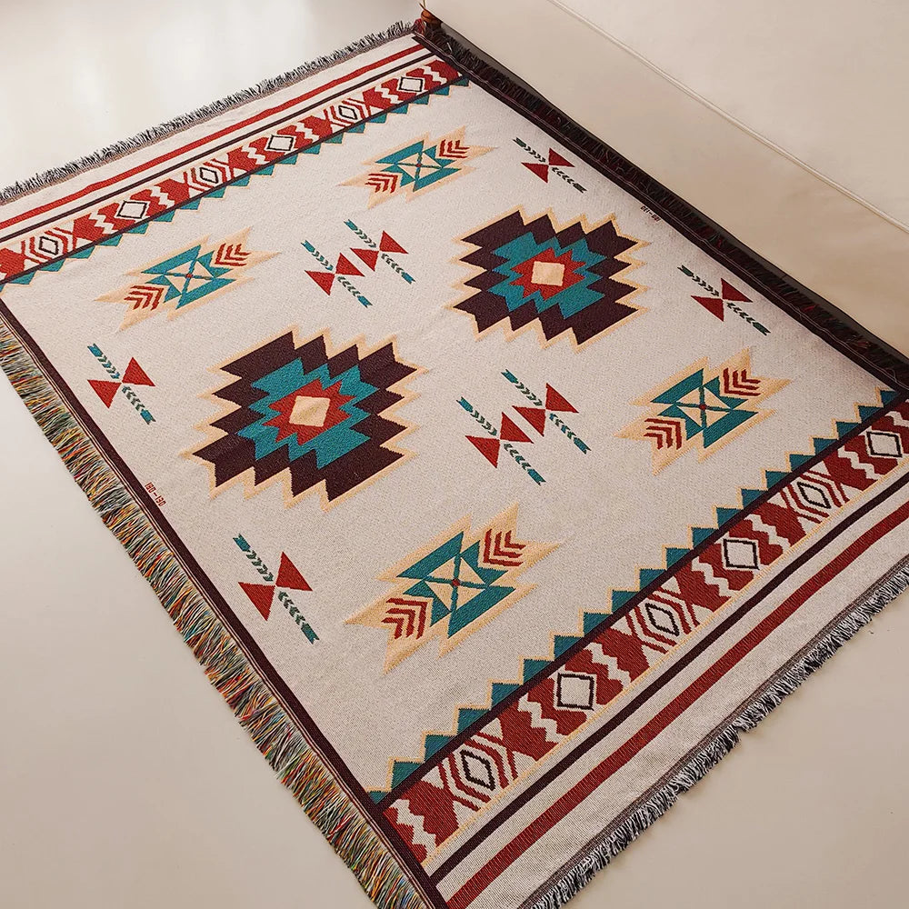 Aztec Blanket Blanket Throw with Fringe