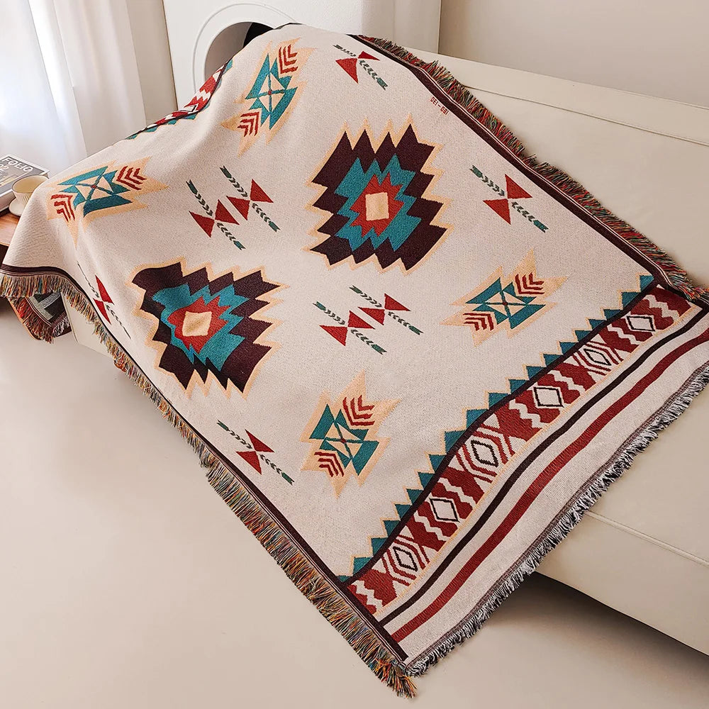 Aztec Blanket Blanket Throw with Fringe