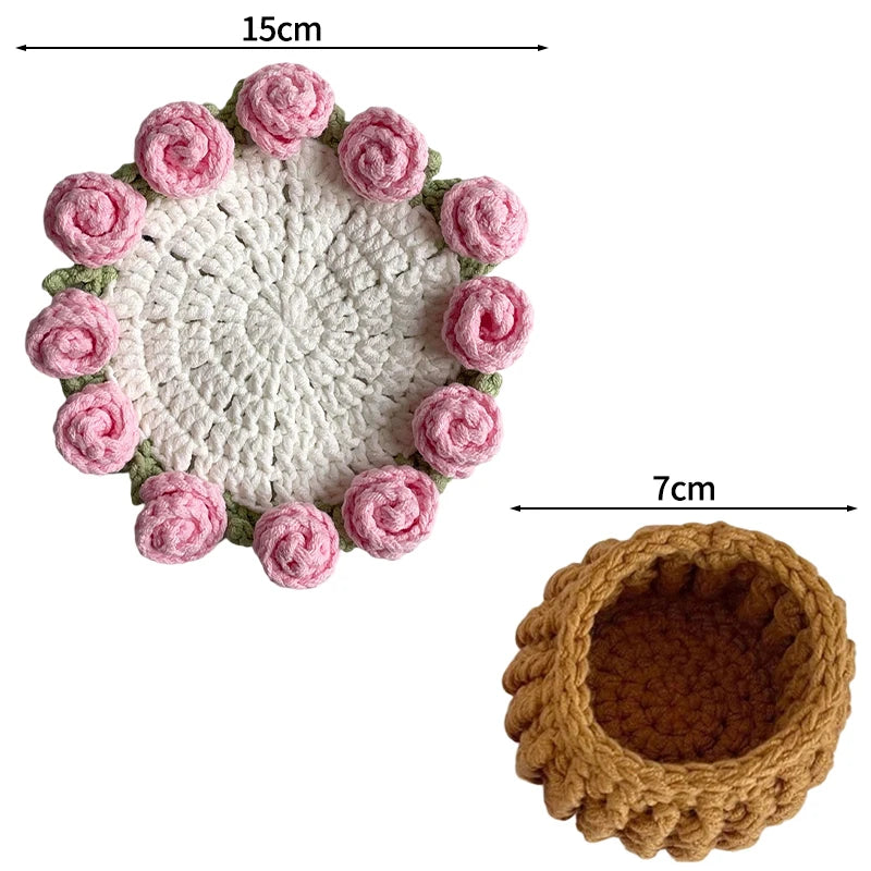 Rose Bouquet Crochet Coasters