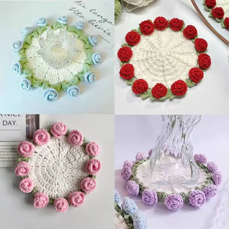 Rose Bouquet Crochet Coasters