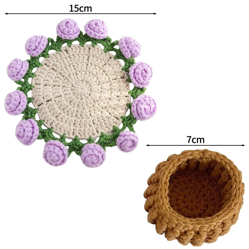 Rose Bouquet Crochet Coasters