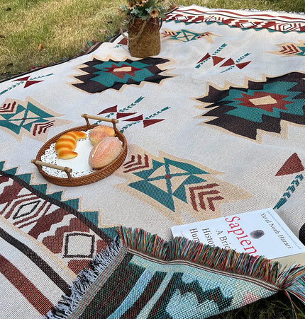 Aztec Blanket Blanket Throw with Fringe