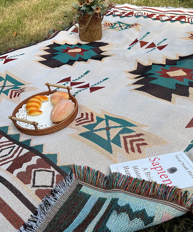 Aztec Blanket Blanket Throw with Fringe