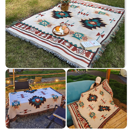 Aztec Blanket Blanket Throw with Fringe