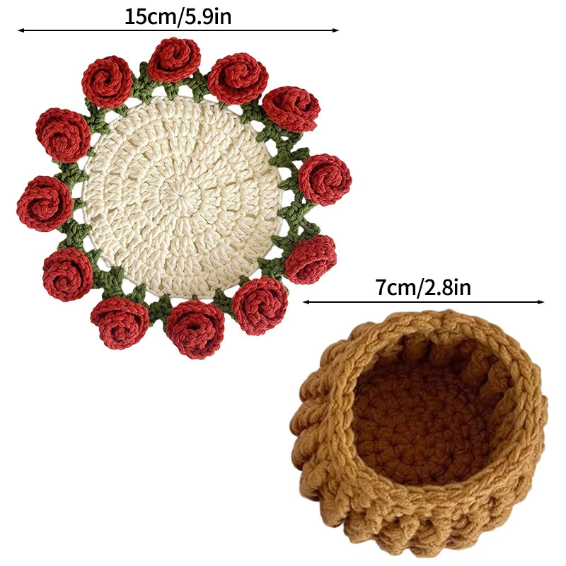 Rose Bouquet Crochet Coasters