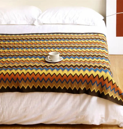 Boho Hand Knitted Blanket Throw with Tassel